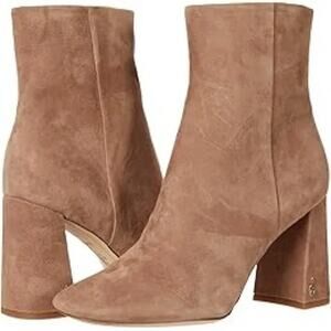 Sam Edelman Codie Suede Leather Square Toe Block Heel Ankle Boots Booties Brown